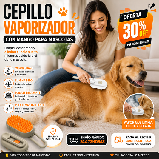 CEPILLO VAPORIZADOR CON MANGO PARA MASCOTAS