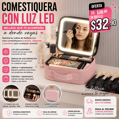 COSMETIQUERA CON ESPEJO LED