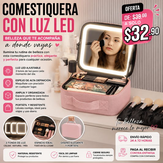 COSMETIQUERA CON ESPEJO LED